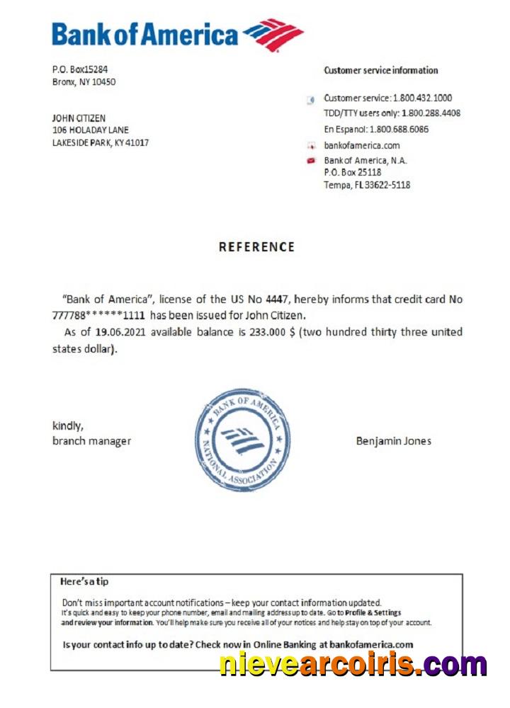 USA Bank of America reference